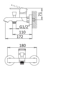Смеситель для ванны и душа однорычажный, чёрный матовый Cezares NAUTIC-VM-NOP